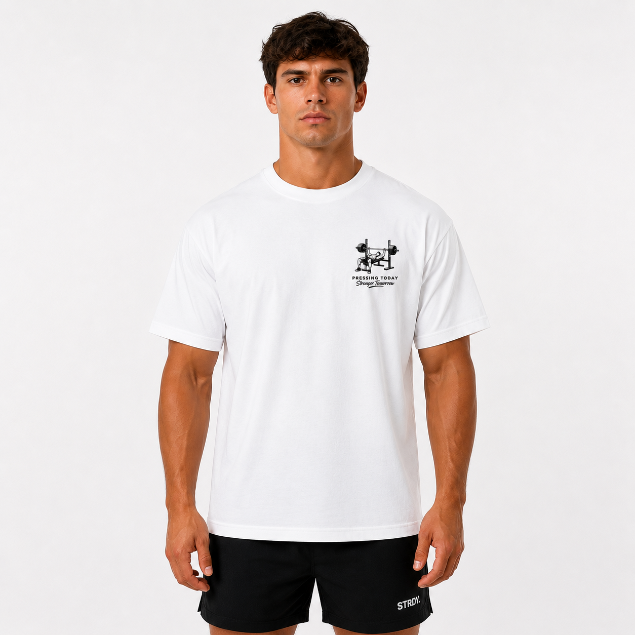 STRDY. “Pressing Today Stronger” Tomorrow graphic T-shirt