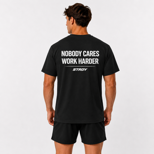 STRDY. “EARN IT “NOBODY CARES WORK HARDER” Graphic T‑Shirt